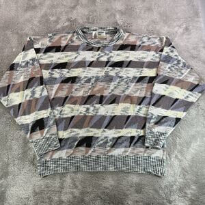 Vintage London Fog Sweater Men's M Abstract Patterned Knit Pullover USA Made 90s